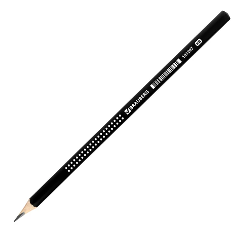 Карандаш чернографитный BRAUBERG, 1 шт., "Black&White", HB, трехгранный, корпус черный, заточенный