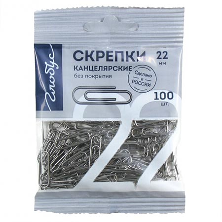 Скрепки " Глобус " 22мм без покрытия 100шт, пакет с европодвесом