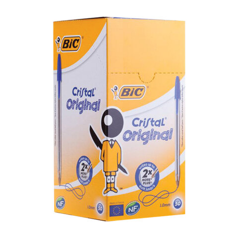 Ручка шариковая BIC "Cristal", СИНЯЯ, корпус прозрачный, узел 1 мм, линия письма 0,32 мм