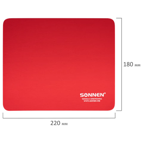 Коврик для мыши SONNEN "RED", резина + ткань, 220х180х3 мм