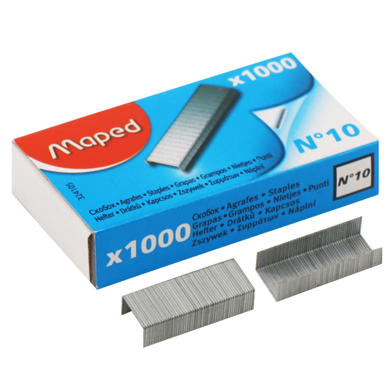Скобы для степлера, №10 (20 л), покрытие никелированное, 1000 шт, Maped