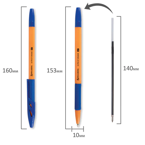 Ручка шариковая с грипом BRAUBERG "ULTRA GT ORANGE", СИНЯЯ, корпус оранжевый, линия 0,35 мм