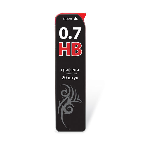 Грифели запасные 0,7 мм, HB, BRAUBERG, КОМПЛЕКТ 20 шт., "Black Jack"