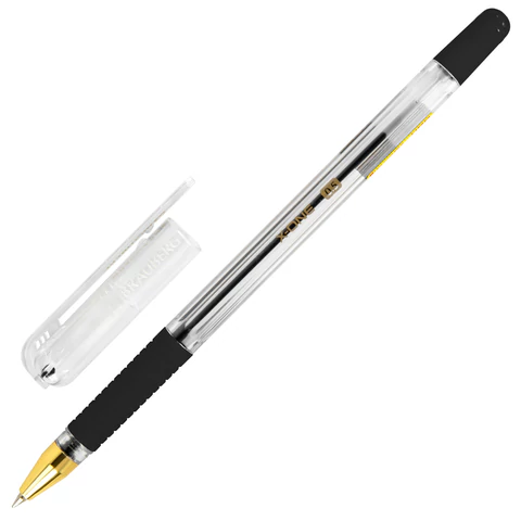 Ручка шариковая с грипом BRAUBERG "X-ONE", ЧЕРНАЯ, корпус прозрачный, узел 0,5 мм, линия письма 0,35