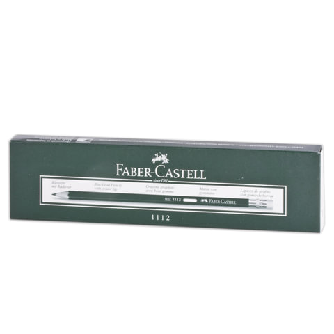 Карандаш чернографитный FABER-CASTELL, 1 шт., "1112", НВ, с ластиком, корпус черный