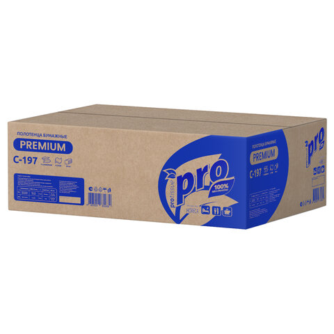 Полотенца бумажные 200 шт., PROtissue (H3) PREMIUM, 2-сл, белые, КОМПЛ. 20 пачек, 22х21 см, V-сложен