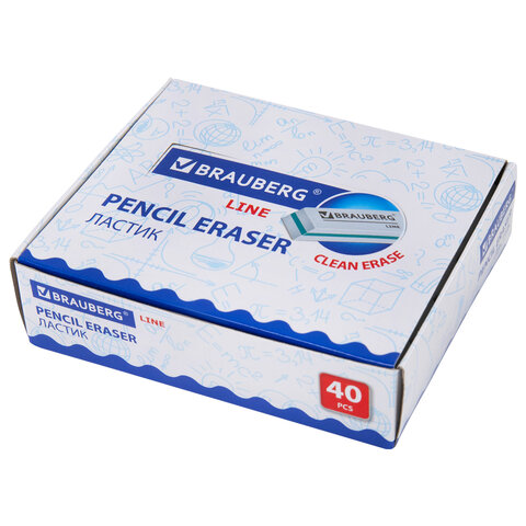 Ластик BRAUBERG "Line", 57х18х8 мм, белый, прямоугольный, скошенные края