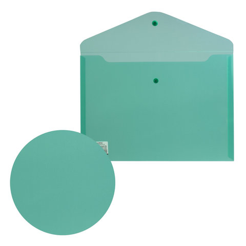 Папка-конверт на кнопке А4, BRAUBERG, 180мкм, зеленая