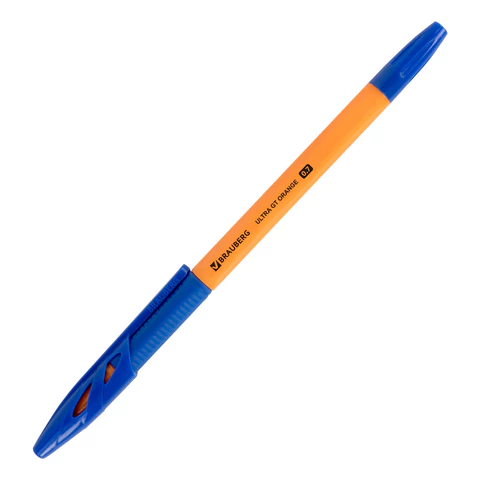 Ручка шариковая с грипом BRAUBERG "ULTRA GT ORANGE", СИНЯЯ, корпус оранжевый, линия 0,35 мм