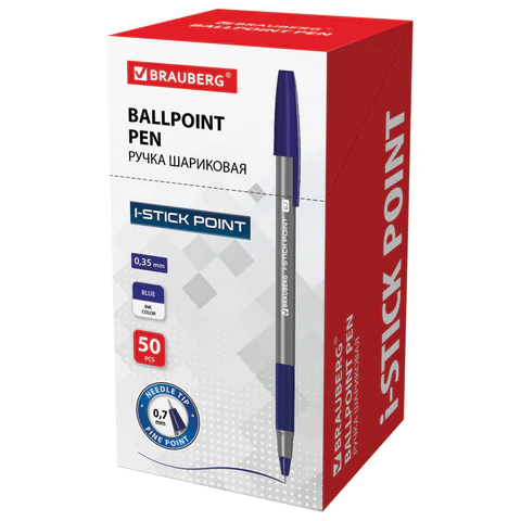 Ручка шариковая с грипом BRAUBERG "i-STICK POINT", СИНЯЯ, корпус серый, игольчатый узел 0,7 мм