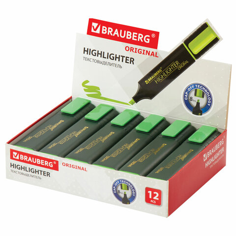 Текстовыделитель BRAUBERG "ORIGINAL", ЗЕЛЕНЫЙ, линия 1-5 мм
