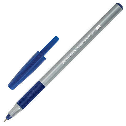 Ручка шариковая с грипом BRAUBERG "i-STICK POINT", СИНЯЯ, корпус серый, игольчатый узел 0,7 мм