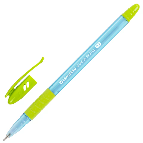 Ручка шариковая масляная с грипом BRAUBERG GLASSY PASTEL MIX, СИНЯЯ, корпус ассорти, линия 0,35 мм