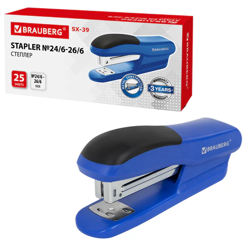 Степлер №24/6, 26/6 BRAUBERG "SX-39", до 25 листов, синий
