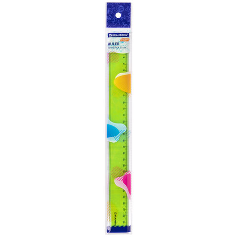 Линейка пластиковая 30 см BRAUBERG "FRUITY", тонированная, ассорти