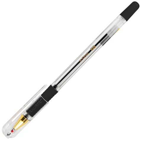 Ручка шариковая с грипом BRAUBERG "X-ONE", ЧЕРНАЯ, корпус прозрачный, узел 0,5 мм, линия письма 0,35