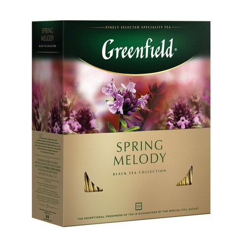 Чай GREENFIELD "Spring Melody", черный с чабрецом, 100 пакетиков в конвертах по 1,5 г