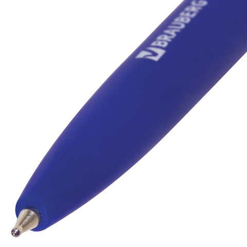 Ручка шариковая масляная автоматическая BRAUBERG "Sky Blue", СИНЯЯ, soft-touch, узел 0,7 мм, линия п