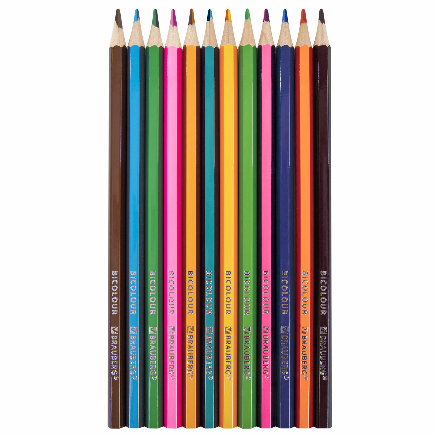 Карандаши с двухцветным грифелем BRAUBERG BICOLOUR, 12 штук, 24 цвета