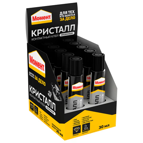Клей универсальный МОМЕНТ Кристалл, 30 мл, в шоу-боксе