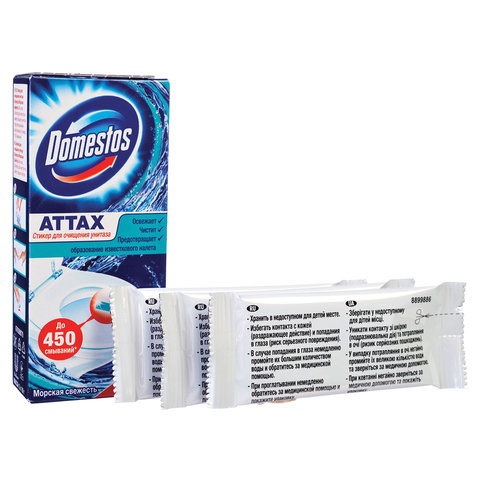 Освежитель/очиститель для унитаза/писсуара КОМПЛЕКТ 3 шт. х 10 г DOMESTOS Attax, "Морская Свежесть",