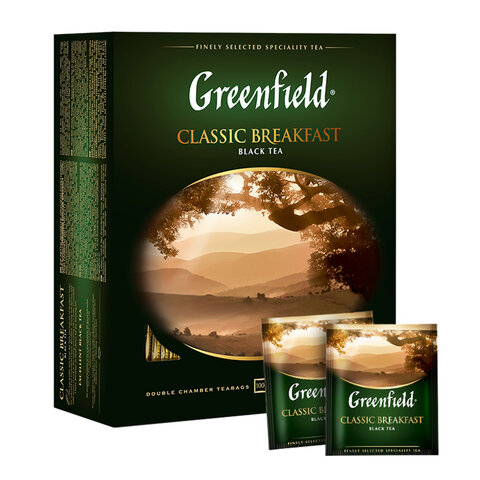 Чай GREENFIELD "Classic Breakfast" черный, 100 пакетиков в конвертах по 2 г