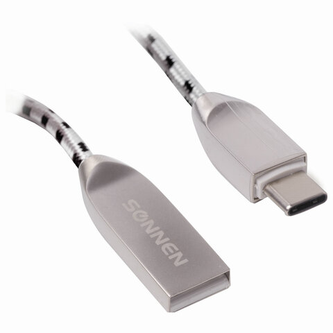 Кабель USB 2.0-Type-C, 1 м, SONNEN Premium, медь, передача данных и быстрая зарядка