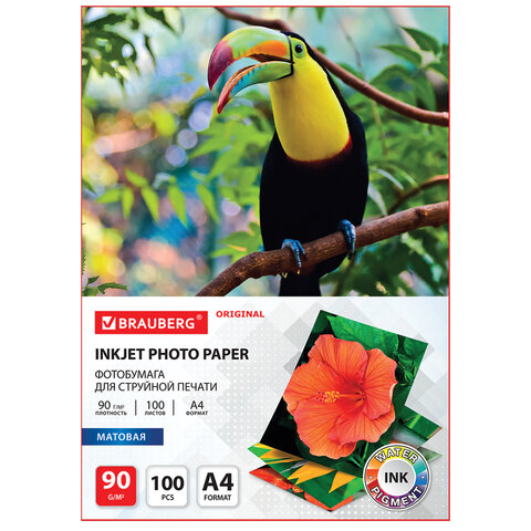 Фотобумага матовая, А4, 90 г/м2, односторонняя, 100 листов, BRAUBERG ORIGINAL