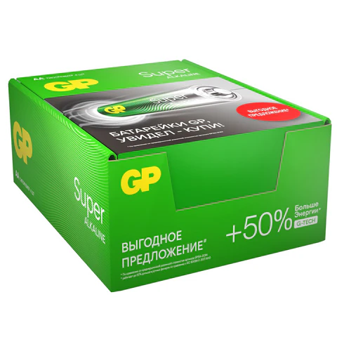 Батарейки КОМПЛЕКТ 4 шт., GP Super G-Tech, AA (LR06, 15 А), алкалиновые, пальчиковые, в пленке