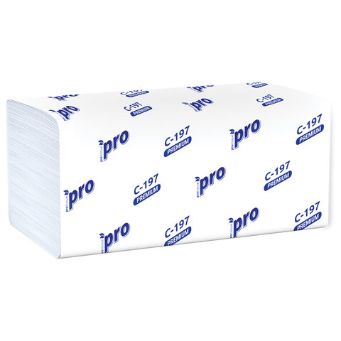Полотенца бумажные 200 шт., PROtissue (H3) PREMIUM, 2-сл, белые, КОМПЛ. 20 пачек, 22х21 см, V-сложен