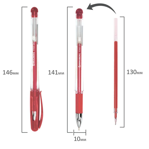 Ручка гелевая с грипом BRAUBERG "Fine Gel", КРАСНАЯ, игольчатый узел 0,5 мм, линия письма 0,35 мм
