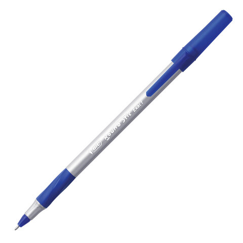Ручка шариковая с грипом BIC "Round Stic Exact", СИНЯЯ, корпус серый, узел 0,7 мм, линия письма 0,3