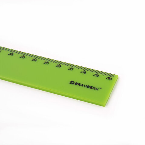 Линейка пластиковая 30 см BRAUBERG "NEON", непрозрачная, ассорти