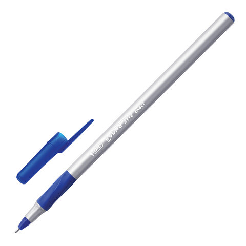 Ручка шариковая с грипом BIC "Round Stic Exact", СИНЯЯ, корпус серый, узел 0,7 мм, линия письма 0,3