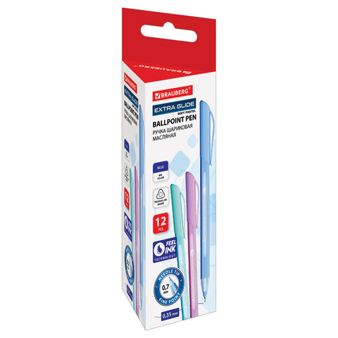 Ручка шариковая масляная BRAUBERG "Extra Glide Soft Pastel", СИНЯЯ, узел 0,7 мм, линия письма 0,35 м